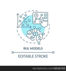 2D editable blue icon RUL models concept, isolated vector, predictive maintenance thin line monochromatic illustration.. 2D blue thin linear icon RUL models concept