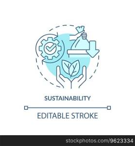 2D editable blue icon sustainability concept, simple monochromatic isolated vector, C2C thin line illustration.. 2D blue thin linear icon sustainability concept