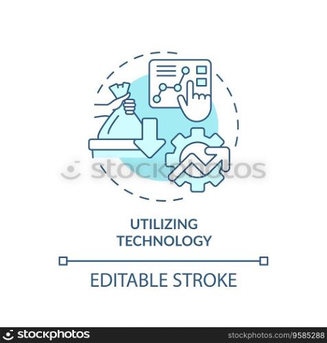 2D editable blue icon utilizing technology concept, monochromatic isolated vector, sustainable fashion thin line illustration.. 2D customizable thin line icon utilizing technology concept