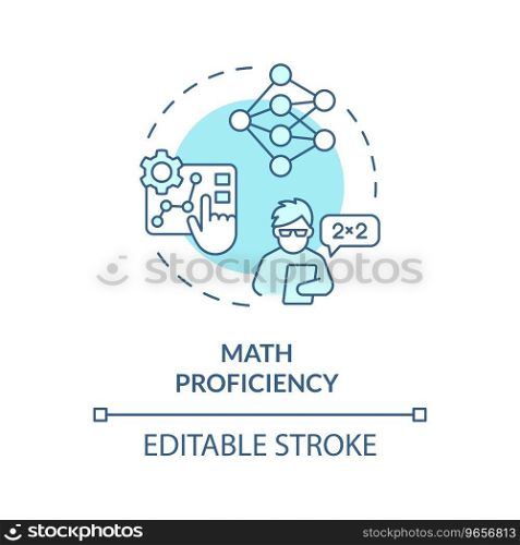 2D editable blue math proficiency icon, simple isolated vector, AI engineer thin line monochromatic illustration. 2D blue thin line icon math proficiency concept