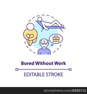 2D editable bored without work thin line icon concept, isolated vector, multicolor illustration representing unretirement.. 2D customizable bored without work line icon concept