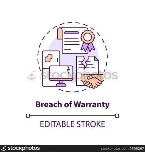 2D editable breach of warranty thin line icon concept, isolated vector, multicolor illustration representing product liability.. 2D customizable breach of warranty line icon concept