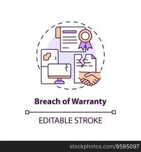 2D editable breach of warranty thin line icon concept, isolated vector, multicolor illustration representing product liability.. 2D customizable breach of warranty line icon concept