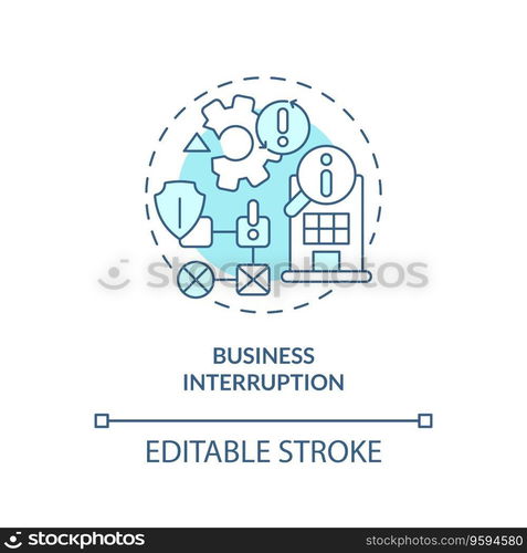 2D editable business interruption thin line icon concept, isolated vector, blue illustration representing product liability.. 2D business interruption blue line icon concept