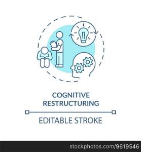 2D editable cognitive restructuring blue thin line icon concept, isolated vector, monochromatic illustration representing behavioral therapy.. 2D cognitive restructuring blue line icon concept