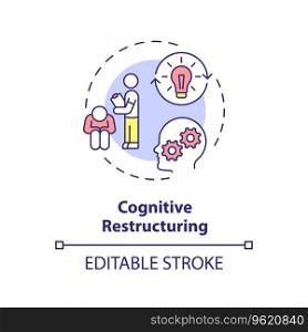 2D editable cognitive restructuring thin line icon concept, isolated vector, multicolor illustration representing behavioral therapy.. 2D customizable cognitive restructuring line icon concept