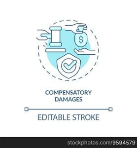 2D editable compensatory damages thin line icon concept, isolated vector, blue illustration representing product liability.. 2D compensatory damages blue line icon concept