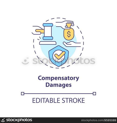 2D editable compensatory damages thin line icon concept, isolated vector, multicolor illustration representing product liability.. 2D customizable compensatory damages line icon concept