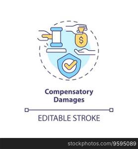 2D editable compensatory damages thin line icon concept, isolated vector, multicolor illustration representing product liability.. 2D customizable compensatory damages line icon concept