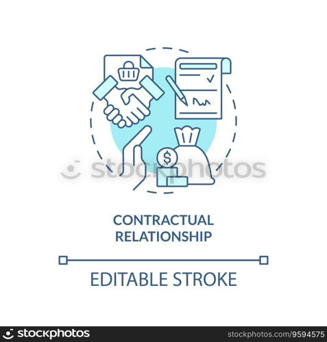 2D editable contractual relationship thin line icon concept, isolated vector, blue illustration representing product liability.. 2D contractual relationship blue line icon concept