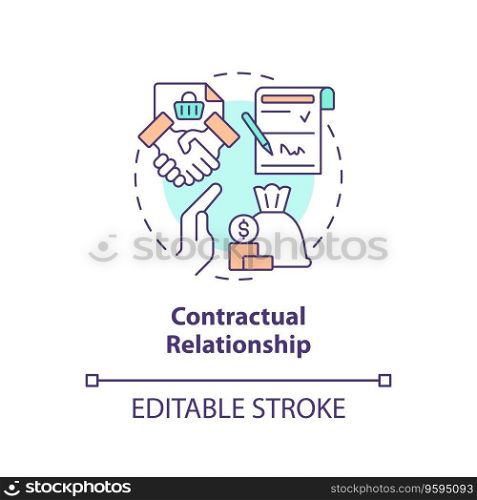 2D editable contractual relationship thin line icon concept, isolated vector, multicolor illustration representing product liability.. 2D customizable contractual relationship line icon concept