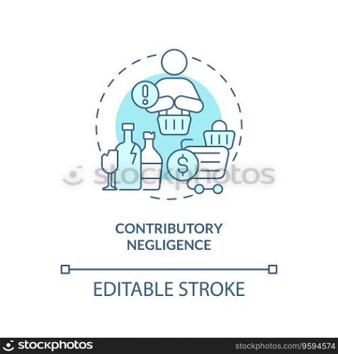 2D editable contributory negligence thin line icon concept, isolated vector, blue illustration representing product liability.. 2D contributory negligence blue line icon concept