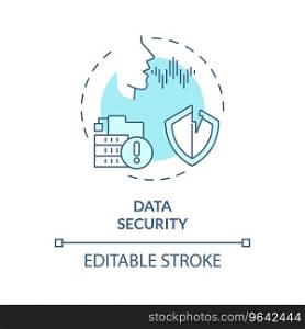 2D editable data security thin line blue icon concept, isolated vector, illustration representing voice assistant.. 2D data security thin line blue icon concept