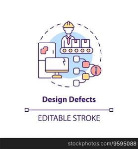 2D editable design defects thin line icon concept, isolated vector, multicolor illustration representing product liability.. 2D customizable design defects line icon concept