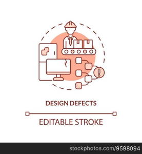 2D editable design defects thin line icon concept, isolated vector, red illustration representing product liability.. 2D design defects red line icon concept