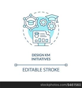 2D editable design KM initiatives line blue icon concept, isolated vector, monochromatic illustration representing knowledge management.. Customizable design KM initiatives blue linear icon concept