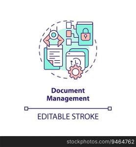 2D editable document management thin line icon concept, isolated vector, multicolor illustration representing knowledge management.. 2D customizable document management line icon concept