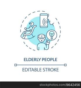 2D editable elderly people thin line blue icon concept, isolated vector, illustration representing voice assistant.. 2D elderly people thin line blue icon concept