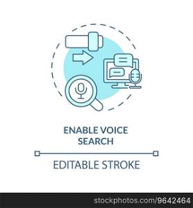 2D editable enable voice search thin line blue icon concept, isolated vector, illustration representing voice assistant.. 2D enable voice search thin line blue icon concept