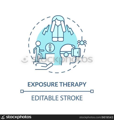 2D editable exposure therapy blue thin line icon concept, isolated vector, monochromatic illustration representing behavioral therapy.. 2D exposure therapy blue line icon concept