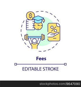 2D editable fees thin line icon concept, isolated vector, multicolor illustration representing athletic scholarship.. 2D customizable fees line icon concept