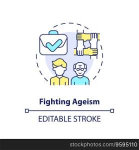2D editable fighting ageism thin line icon concept, isolated vector, multicolor illustration representing unretirement.. 2D customizable fighting ageism line icon concept