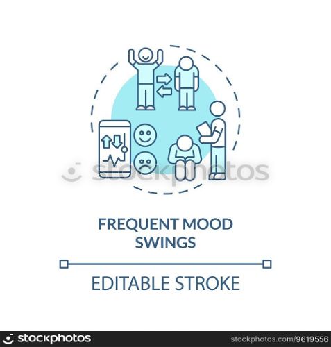 2D editable frequent mood swings blue thin line icon concept, isolated vector, monochromatic illustration representing behavioral therapy.. 2D frequent mood swings blue line icon concept
