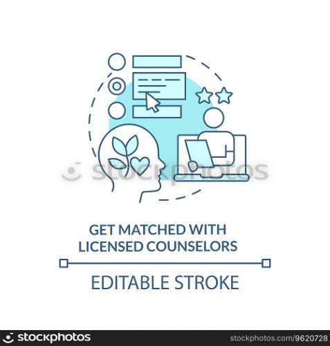 2D editable get matched with licensed counselors thin line blue icon concept, isolated vector, monochromatic illustration representing online therapy.. 2D get matched with licensed counselors linear icon concept