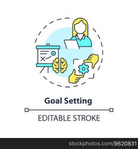 2D editable goal setting thin line icon concept, isolated vector, multicolor illustration representing behavioral therapy.. 2D customizable goal setting line icon concept