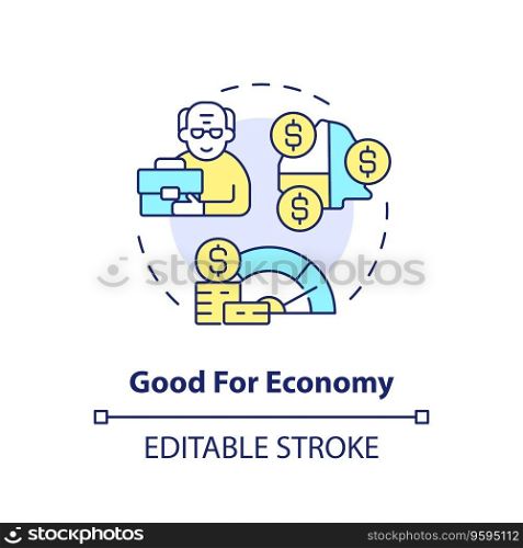 2D editable good for economy thin line icon concept, isolated vector, multicolor illustration representing unretirement.. 2D customizable good for economy line icon concept