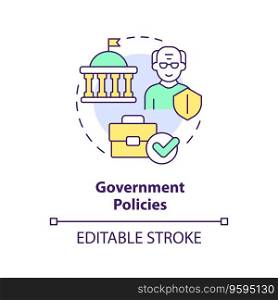 2D editable government policies thin line icon concept, isolated vector, multicolor illustration representing unretirement.. 2D customizable government policies line icon concept