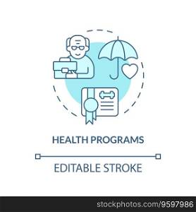 2D editable health programs thin line icon concept, isolated vector, blue illustration representing unretirement.. 2D customizable health programs blue icon concept
