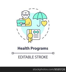 2D editable health programs thin line icon concept, isolated vector, multicolor illustration representing unretirement.. 2D customizable health programs line icon concept