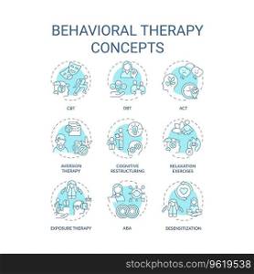 2D editable icons set representing behavioral therapy concepts, isolated vector, thin line blue illustration.. Blue icons representing behavioral therapy concepts