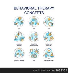 2D editable icons set representing behavioral therapy concepts, isolated vector, thin line colorful illustration.. Customizable icons representing behavioral therapy concepts
