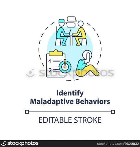 2D editable identify maladaptive behaviors thin line icon concept, isolated vector, multicolor illustration representing behavioral therapy.. 2D identify maladaptive behaviors line icon concept