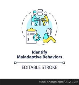 2D editable identify maladaptive behaviors thin line icon concept, isolated vector, multicolor illustration representing behavioral therapy.. 2D identify maladaptive behaviors line icon concept