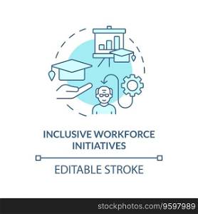 2D editable inclusive workforce initiatives thin line icon concept, isolated vector, blue illustration representing unretirement.. 2D inclusive workforce initiatives blue icon concept