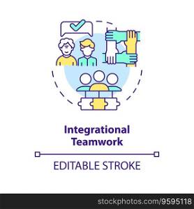 2D editable integrational teamwork thin line icon concept, isolated vector, multicolor illustration representing unretirement.. 2D customizable integrational teamwork line icon concept