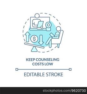 2D editable keep counseling costs low thin line blue icon concept, isolated vector, monochromatic illustration representing online therapy.. 2D keep counseling costs low copy linear icon concept