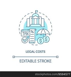 2D editable legal costs thin line icon concept, isolated vector, blue illustration representing product liability.. 2D legal costs blue line icon concept