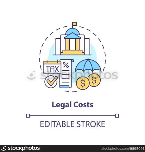 2D editable legal costs thin line icon concept, isolated vector, multicolor illustration representing product liability.. 2D customizable legal costs line icon concept