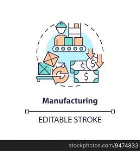 2D editable manufacturing thin line icon concept, isolated vector, multicolor illustration representing overproduction.. 2D customizable manufacturing line icon concept