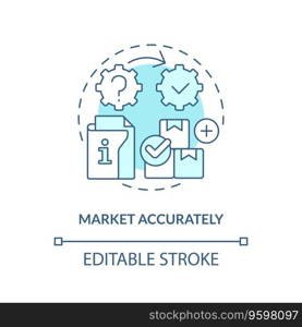 2D editable market accurately thin line icon concept, isolated vector, blue illustration representing product liability.. 2D market accurately blue line icon concept