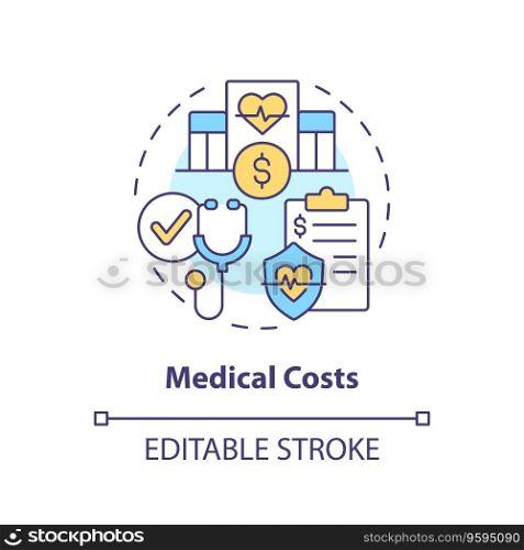 2D editable medical costs thin line icon concept, isolated vector, multicolor illustration representing product liability.. 2D customizable medical costs line icon concept