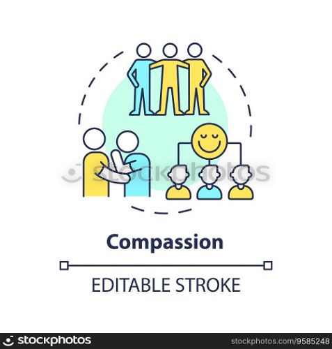 2D editable multicolor icon compassion concept, isolated vector, mindful entrepreneurship thin line illustration.. 2D customizable thin line icon compassion concept