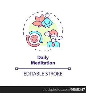 2D editable multicolor icon daily meditation concept, isolated vector, mindful entrepreneurship thin line illustration.. 2D customizable thin line icon daily meditation concept