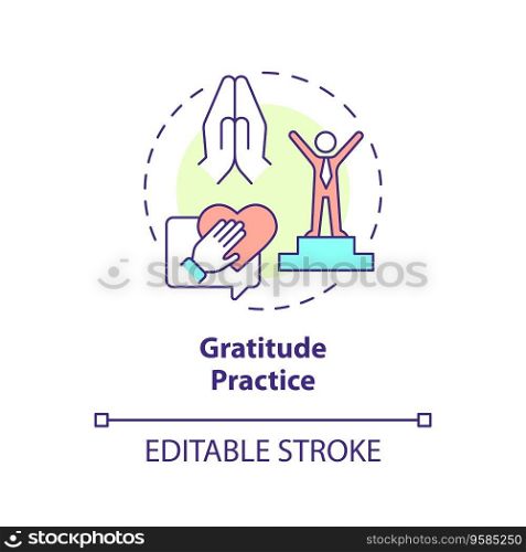 2D editable multicolor icon gratitude practice concept, isolated vector, mindful entrepreneurship thin line illustration.. 2D customizable thin line icon gratitude practice concept
