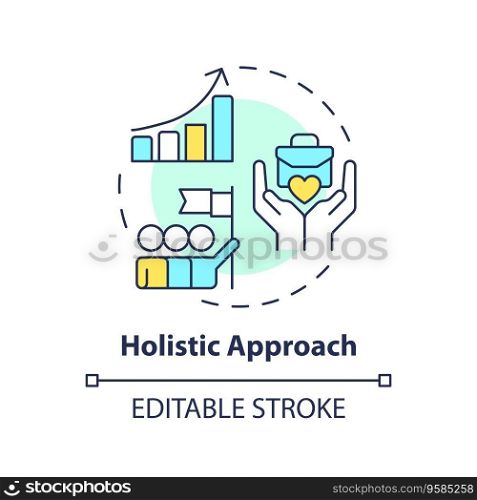 2D editable multicolor icon holistic approach concept, isolated vector, mindful entrepreneurship thin line illustration.. 2D customizable thin line icon holistic approach concept