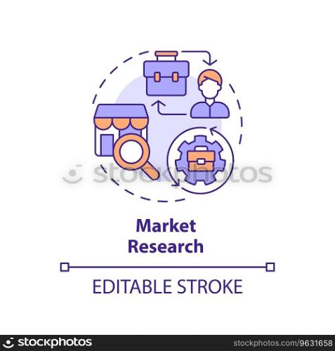 2D editable multicolor icon market research concept, simple isolated vector, C2C thin line illustration.. 2D colorful thin linear icon market research concept